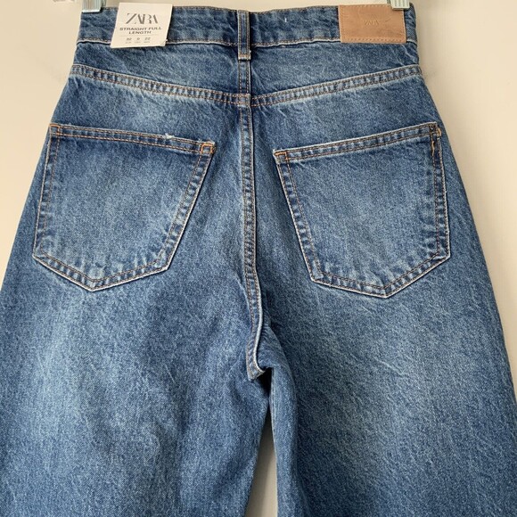 Zara Straight Leg Jeans Blue Full Length Distressed 0 - Picture 12 of 12